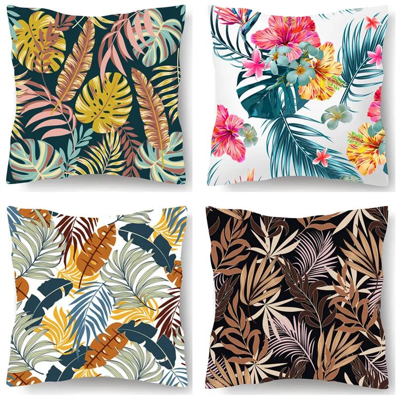 

Tropical Plant Pillowcase Short Plush Customizable Polyester Peach Leather Lathe Pillowcase