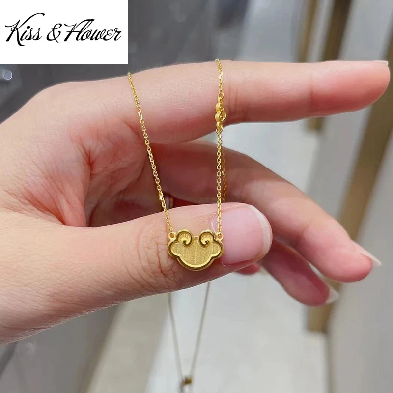 

KISS&FLOWER NK339 Fine Jewelry Wholesale Woman Girlfriend Mother Party Birthday Wedding Christmas Gift RUYI 24KT Gold Necklace