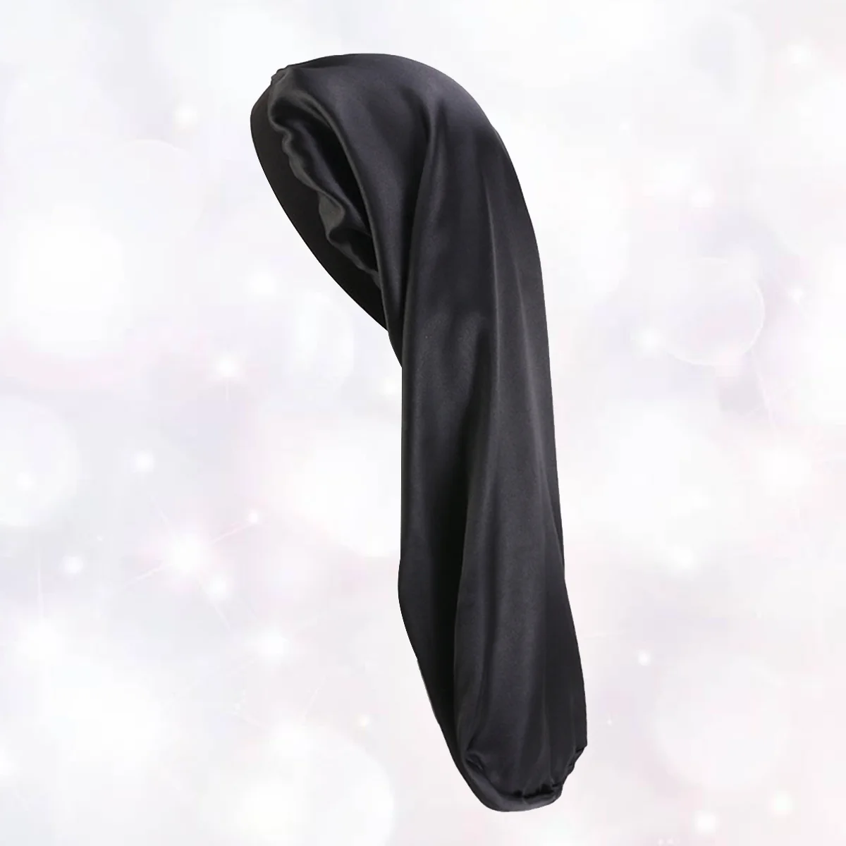 

Stretchy Nightcap Extra Long Sleeping Cap Satin Bonnet for Braids Cap Hat for Lady Wearing Black