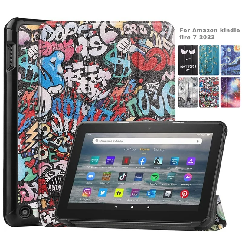 

For All-New kindle Fire 7 2022 Slim Tri-fold Shell Multi-Angle Stand Cover For Fire 7 2022 Auto Wake up and Sleep Leather Case