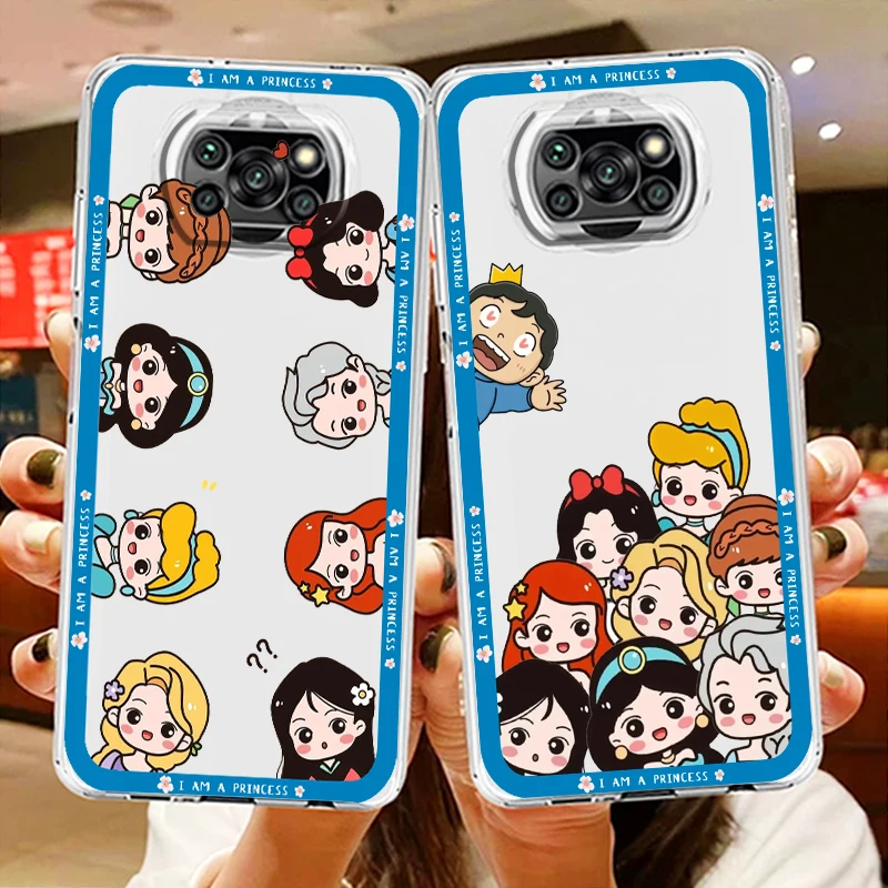 

Disney Princess Cute Transparent Phone Case For Xiaomi Mi Poco X5 X4 X3 NFC F4 F3 GT M5s M4 M3 Pro C55 C50 5G