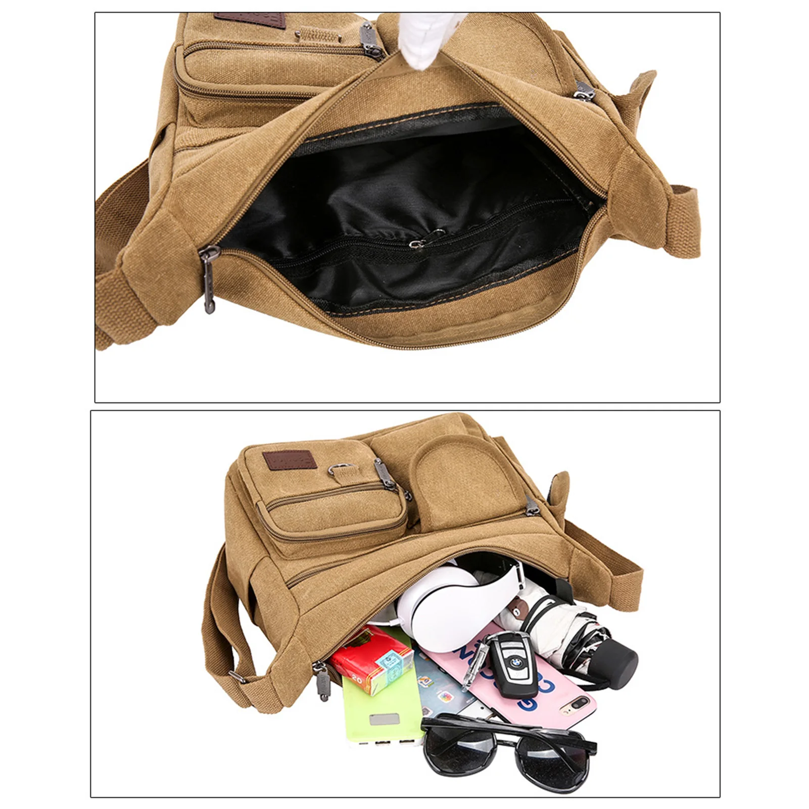 Пеньковая Сумка-ранец маленький мессенджер на плечо боковая