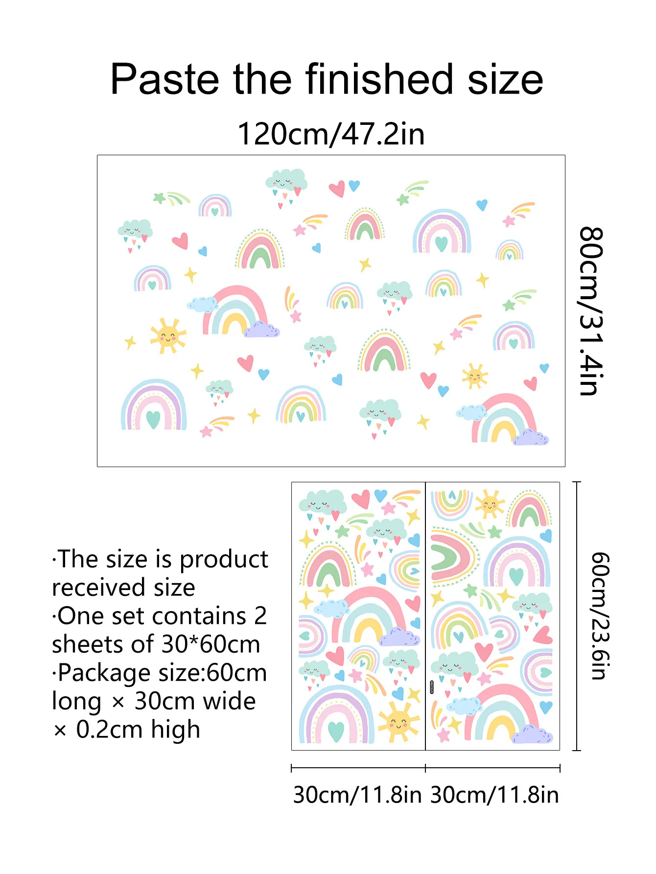 

Rainbow Love Heart Cartoon Cloud Wall Decaks Kids Babies Nursery Kindergarton Decoration Stickers Home Decor Self-adhesive Mural