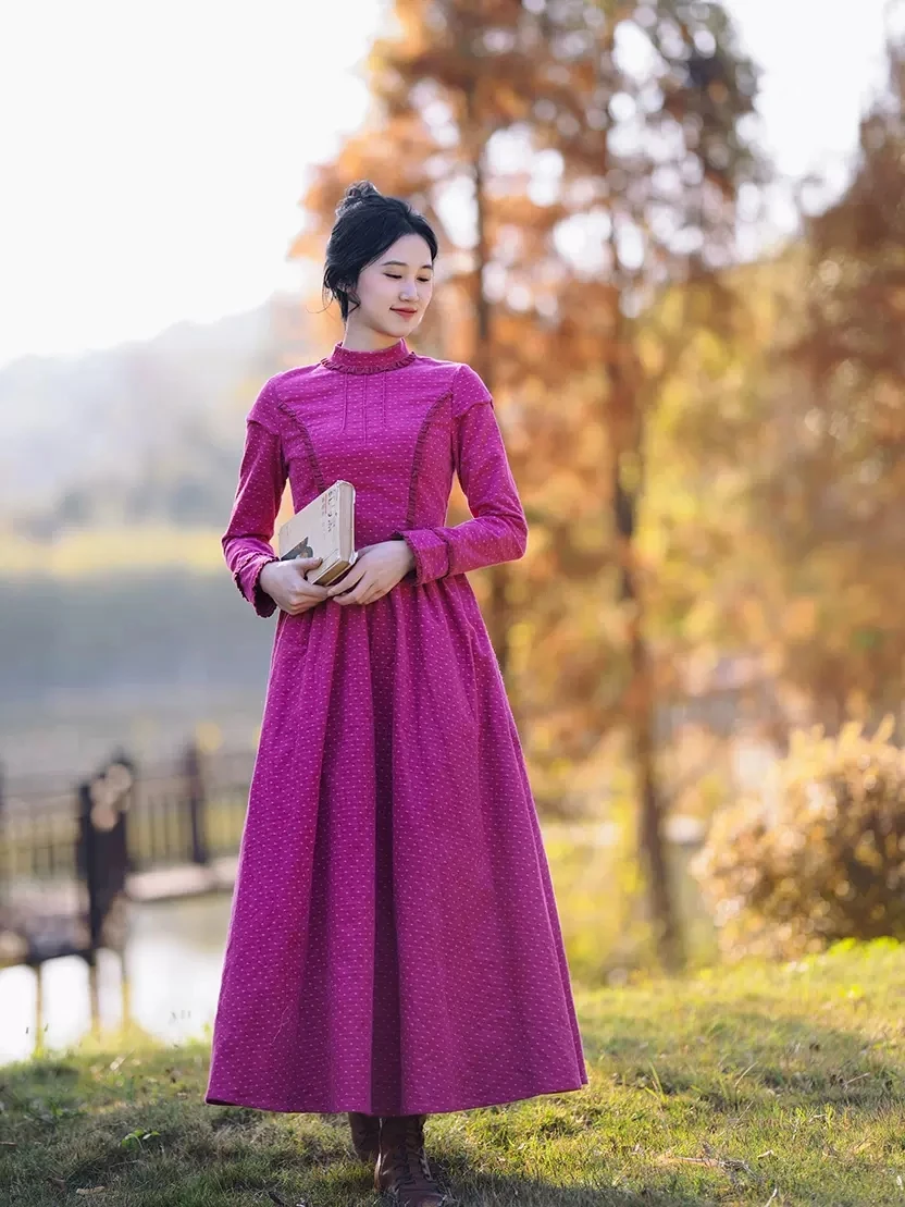 Весенне-осенние женские европейские винтажные картины маслом с тонкой талией