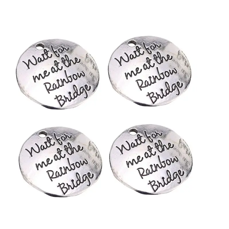 

Pack Of 10 Alloy Ancient Silver"Wait For Me At The Rainbow Bridge" Round DIY Antique Message Charms Pendant For Making Bracelet