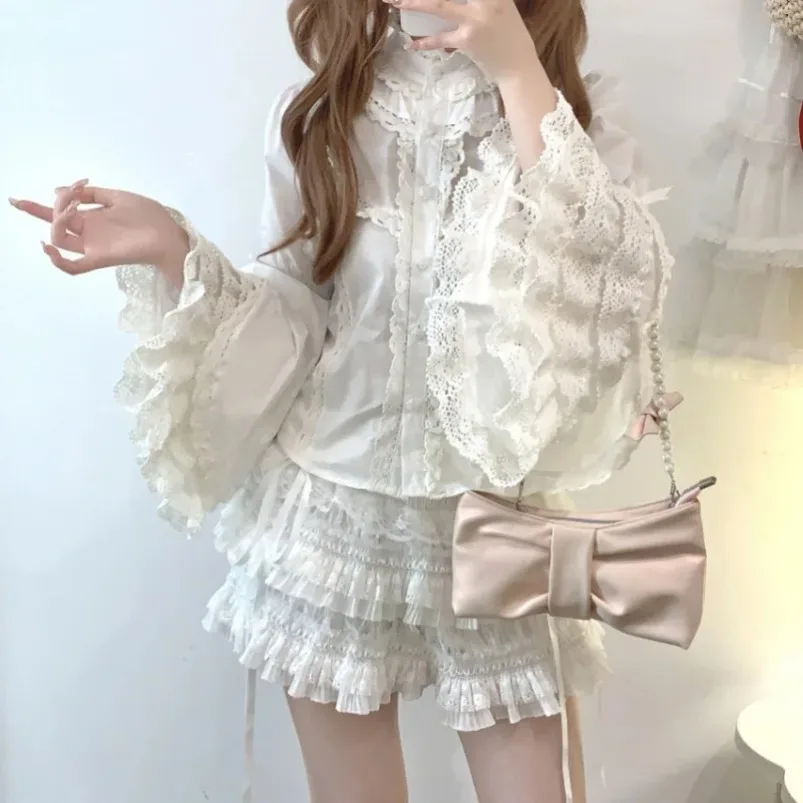 Рубашки в готическом стиле Лолиты женские викторианские винтажные кружевные