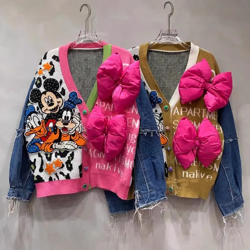 Уникальный дизайн джинсовый вязаный кардиган женский осенне-зимний свободный