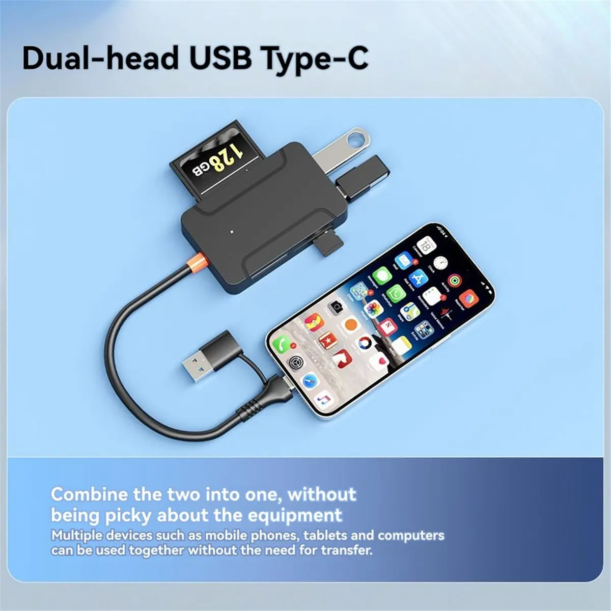 Фото Картридер Lillili Type C USB 3.0 для SD, TF, CF, MS, U Disk, Compact Flash, адаптер для ноутбука, мультикардридер 8 в 1 №2