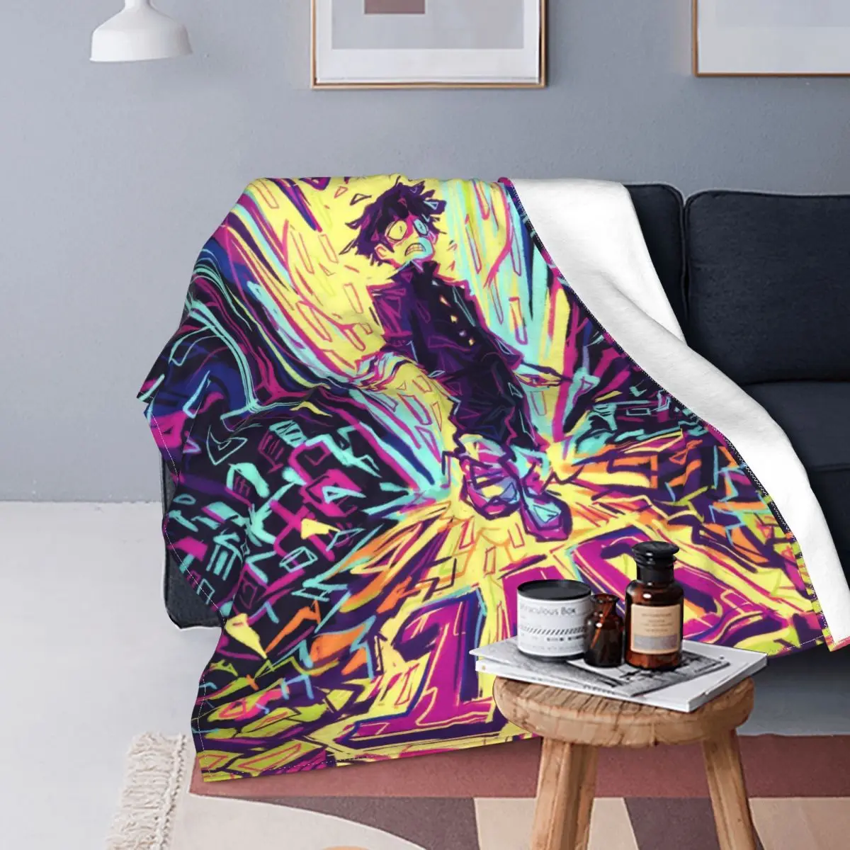 

Mob Psycho 100 Blanket Flannel Spring Autumn Anime Shigeo Portable Ultra-Soft Throw Blanket for Home Couch Bedspreads
