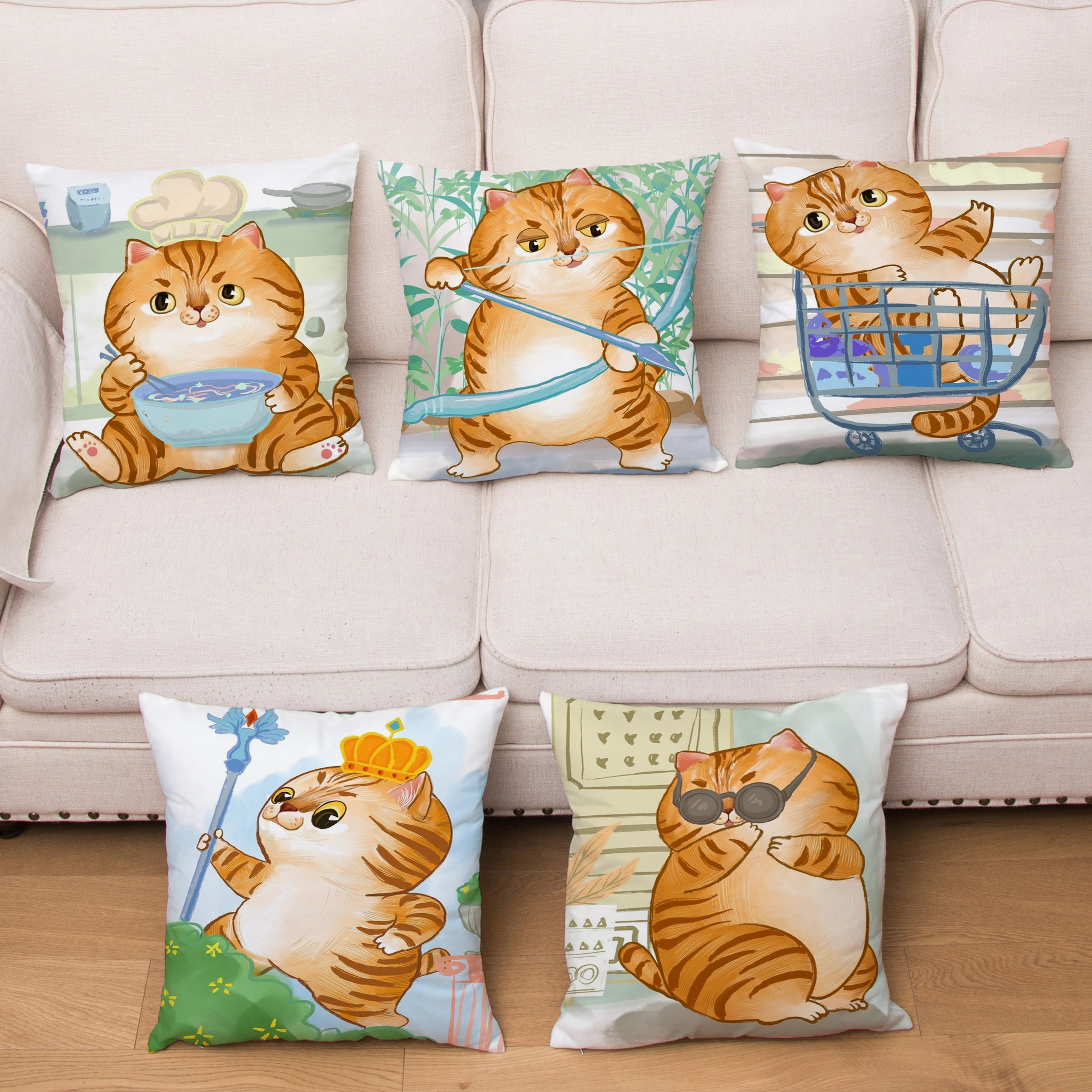 

Чехол для подушки с забавным милым желтым рисунком кошки, двухсторонний дизайнерский чехол для дивана с рисунком, мягкие плюшевые разноцве...