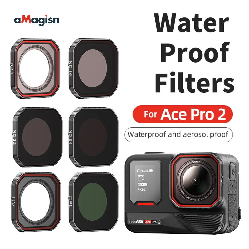 Фото Набор фильтров aMagisn CPL UV ND для Insta360 Ace Pro 2ND8 ND16 ND32 ND64 Водонепроницаемые фильтры для объективов для Insta 360 AcePro2 Аксессуары №1