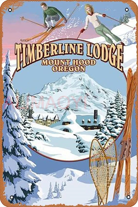 Металлическая жестяная вывеска 8 х 12 дюймов — Timberline Lodge Зимние виды Mt. Капот