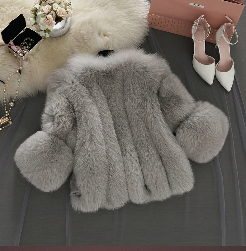 ICCLEK Fox like fur coat in winter long sleeve thickened fur like coat stitched fur to keep warm