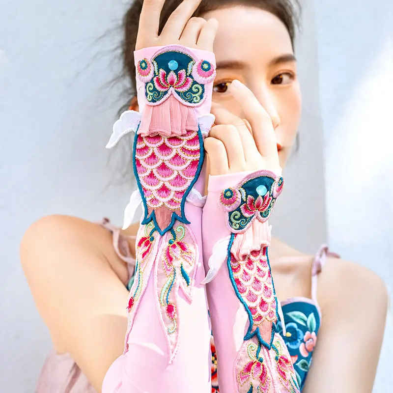 

Fairy Hand Retro Chinese Style Embroidered Arm Guards 2022 New Summer Sunscreen Gloves Women Cool Thin Driving Glove Sleeves