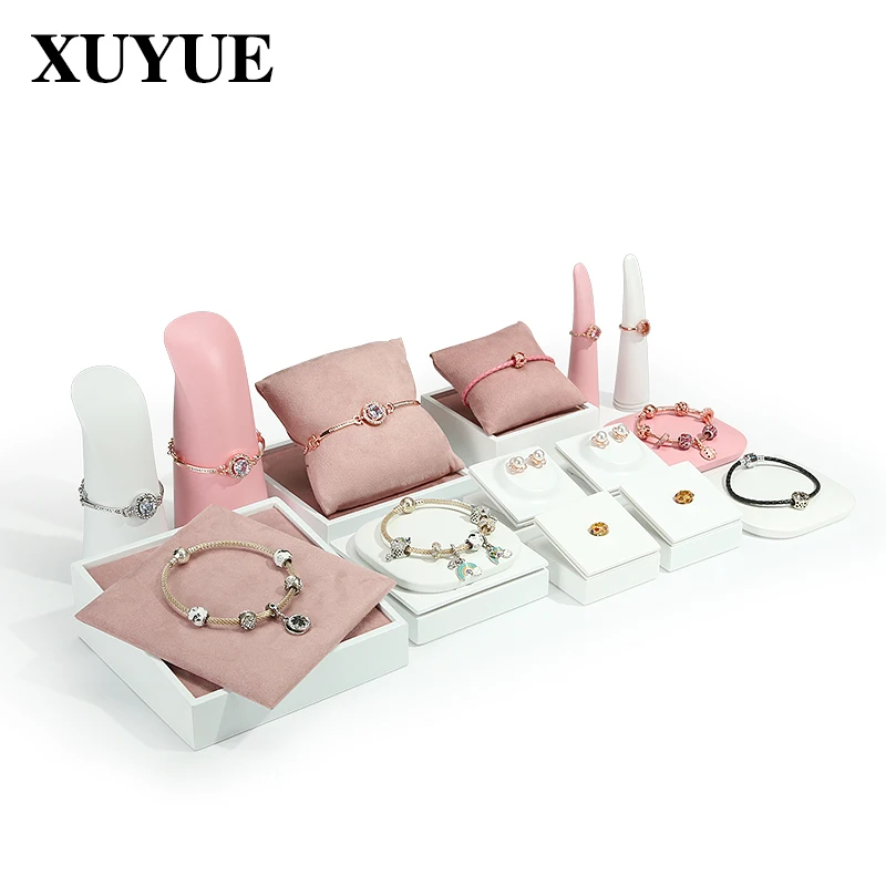 Pink velvet leather window display props jewelry window display rack paint necklace ring bracelet display props