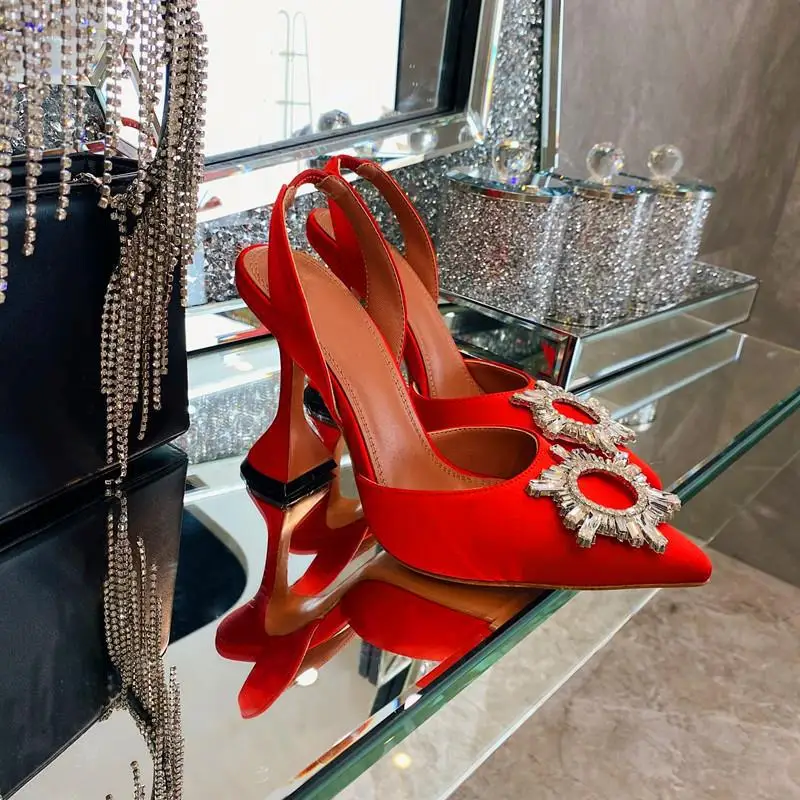 2023 New High-Heeled Sandals Women rhinestone High-Heeled Sandals Bow Sexy Cat Pointed Shallow Mouth Flat Sandals Women