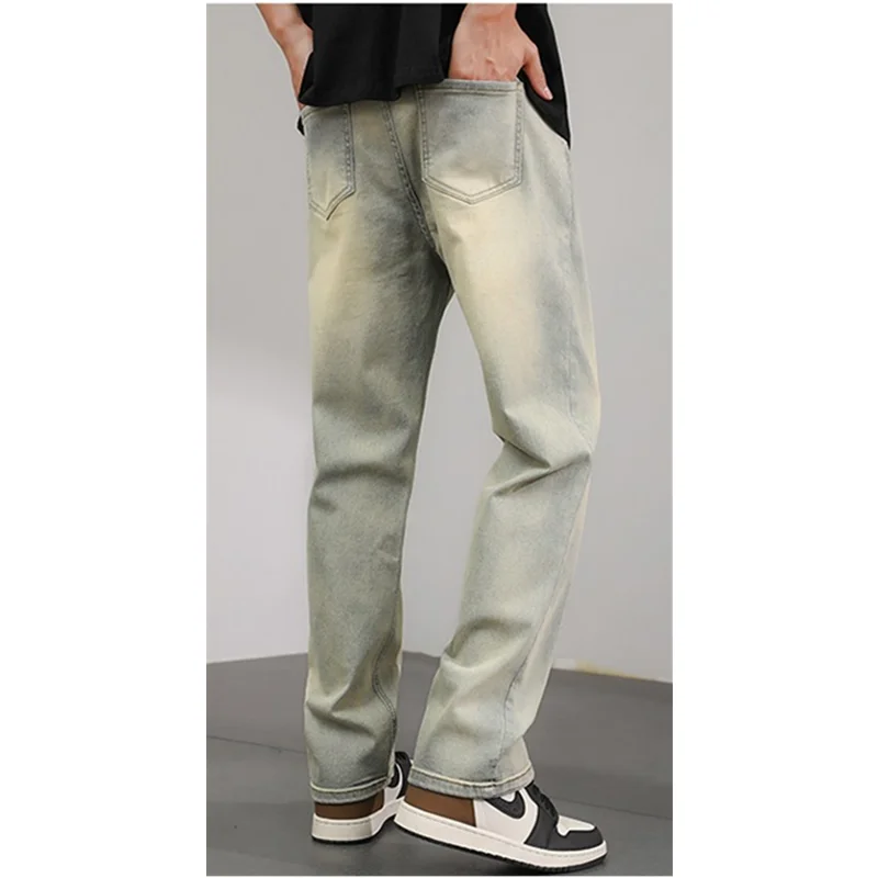 Streetwear Men 2022 New Vintage Pattern Recreational Earthy Yellow Pants Straight Cylinder Comfortable Loose Jeans Autumn Female