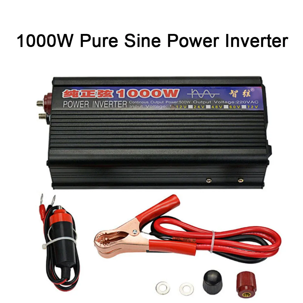 1000W Digital Display Pure Sine Wave Inverter DC12V/24V To AC220V 50HZ Power Converter Booster Car Power Inverter Fast Charging