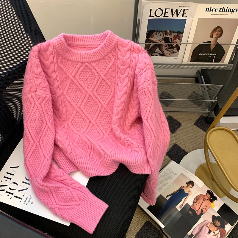 Nancy CiCi Self-Retained Recommend ~ Loose Twist Short Knit Pullover Thickened Soft Glutinous Sweater Women Winter |