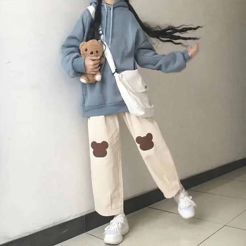 

Japanese Sweet Girls Salt Pants Summer Korean Version Loose High Waist Straight Pants Ninth Pants Soft Cotton Fabric Y2k Clothes