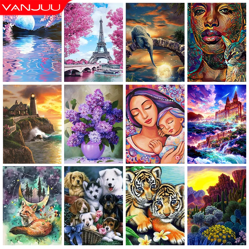 

Tiger 5D DIY Diamond Painting Kit Landscape Sunset Cross Diamond Embroidery Painting Flower Full Diamond Mosaic Home Decor Gift