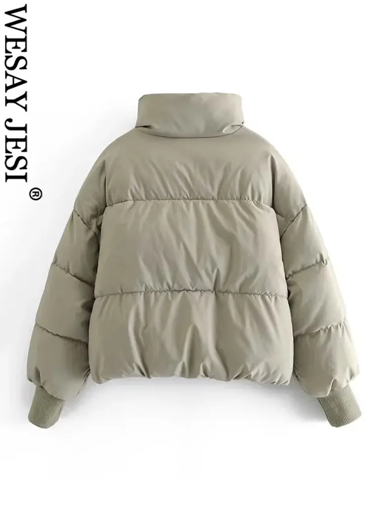 WESAY JESI Women's Winter Coats Warm Cotton Clothes Fashion Solid Color Simple Long Sleeve Zipper Pocket Female Loose Chic Tops