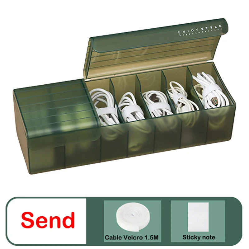 

Data Cable Storage Box with Lid Desktop Power Plug Phone Charger Storage Container Office Organizer Wire Cable Management Device