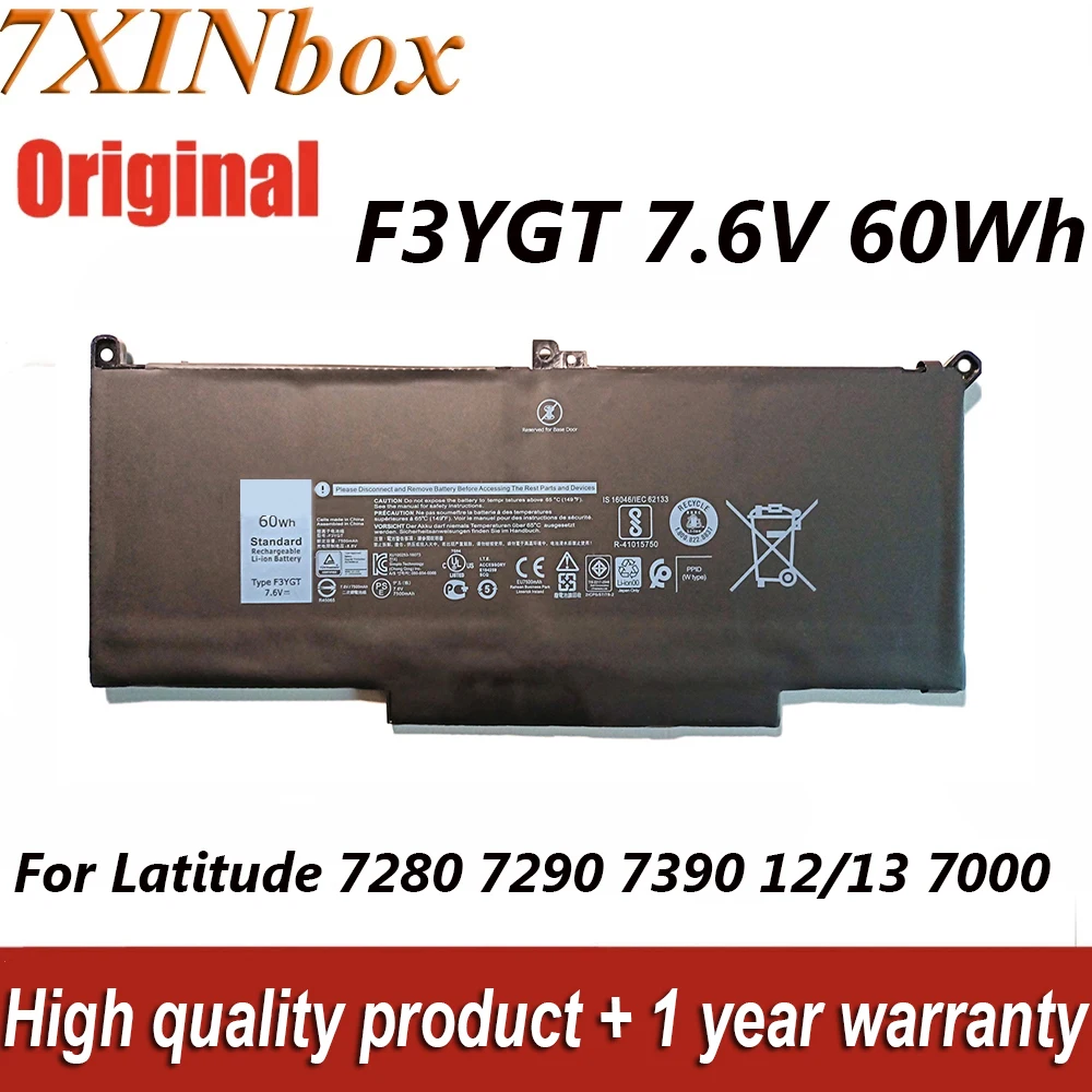 7XINbox F3YGT 60Wh 7.6V orijinal dizüstü pil DELL enlem E7280 E7290 E7390 12 7000 7290 13 7380 7390 14 7480 7490