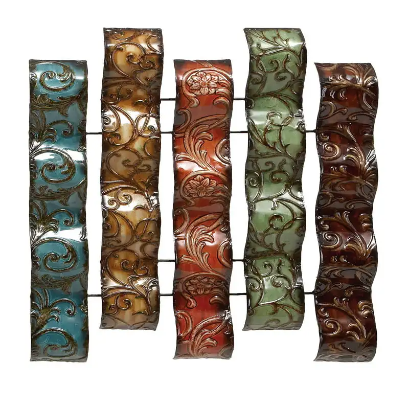 

Multi Colored Metal 5 Wavy Panels Abstract Wall Decor with Embossed Details Living Room Interior Home Decoration