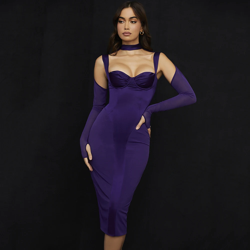 2022 New Fashion Dress Women Sexy Mesh Patchwork Clothing Club Party Celebrity Bodycon Dress