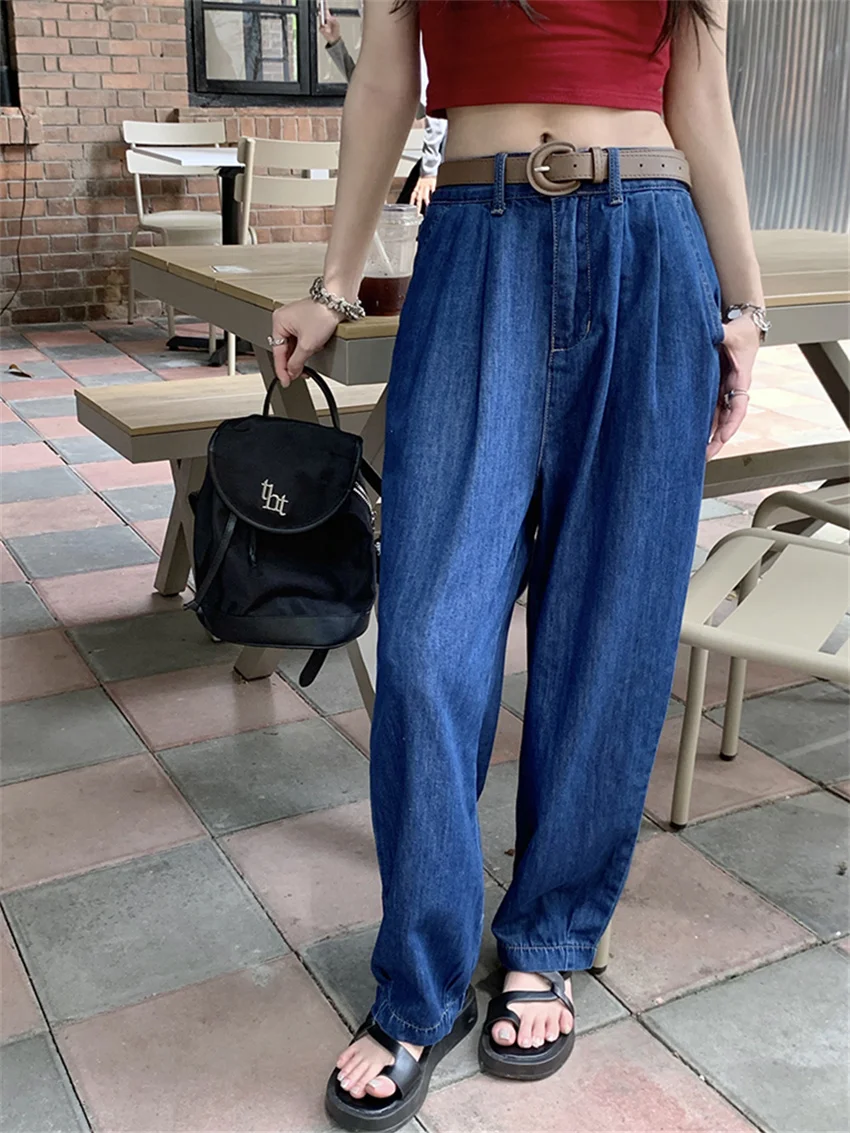 

HziriP Dark Blue Harem Pants Denim Summer Chic Loose Thin Women Slim Office Lady High Waist Fashion Work Wear Jeanswear Jeans