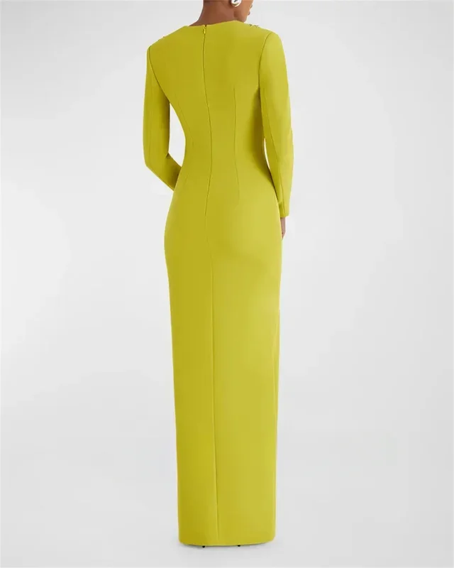 Арабское милое креповое атласное вечернее платье с разрезом модное зеленое