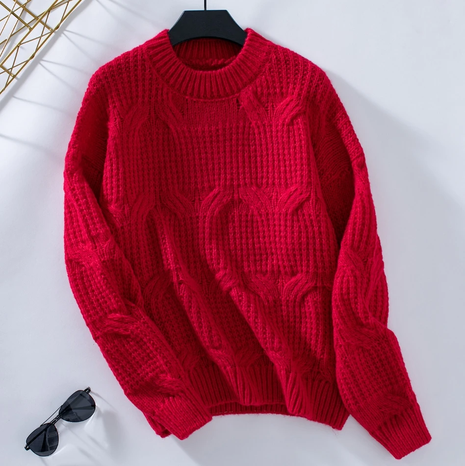 Однотонный тканый пуловер свитер свободный женский топ