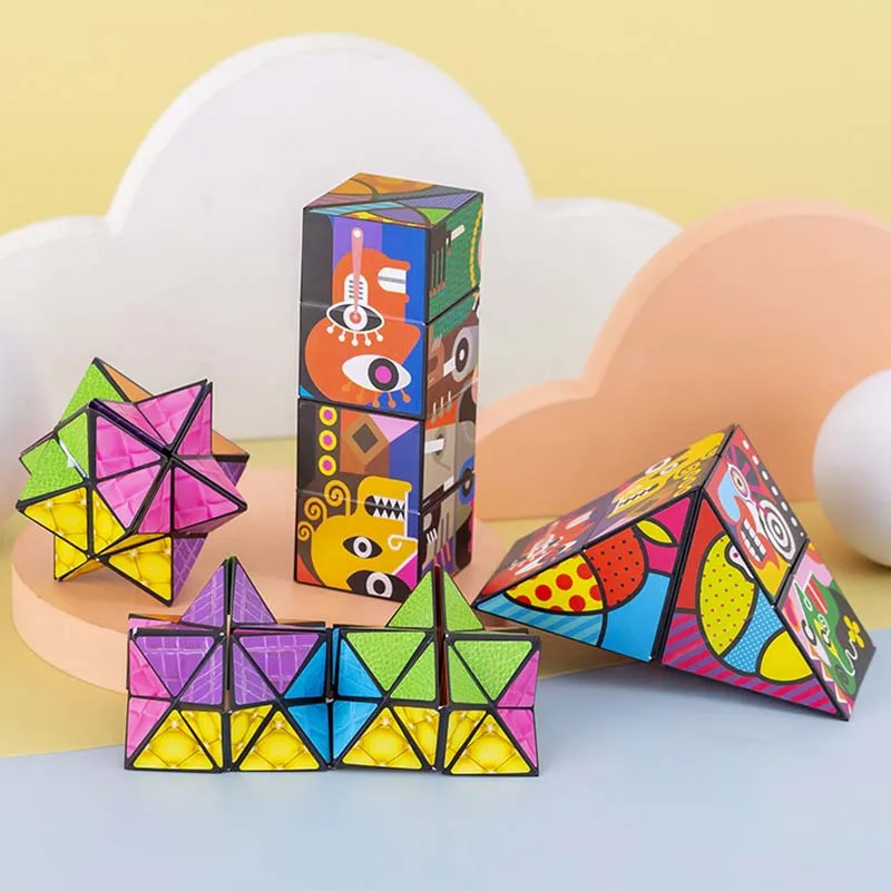 

Kids Magic Cube Geometric Puzzle Magic Cube Decompression Fidget Education Learning Cubo Magico Toys for 3 4 5 6 7 8 9 Year Kids