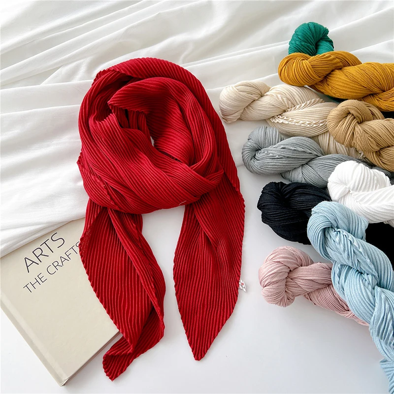

Pleated Floral Print Square Scarf Shawl Women Muslim Hijab Cotton Viscose Lace Headscarf Wraps Crinkle Headband 90x90cm