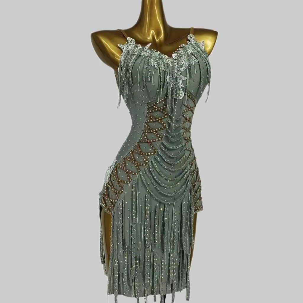 

Latin dance Dress High end Customized Strap Dance Dress Women's Adult Professional Clothing