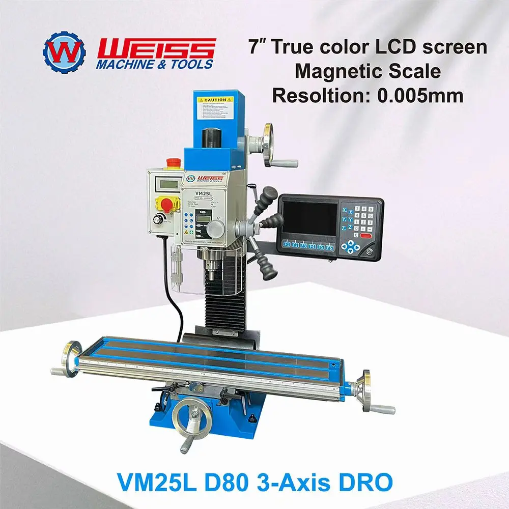 

фрезерный станок по металлу WEISS VM25L DRO, Фрезерный сверлильный станок с переменным током 2250 об/мин, 1100 Вт, фрезерный станок с бесщеточным двигателем MT3 R8