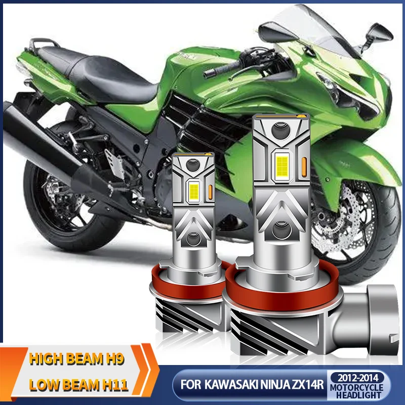 Светодиодные фары дальнего/ближнего света для мотоцикла Kawasaki Ninja ZX14R ZX1400F ABS 6500-2012, аксессуары, 1 шт., белые, H9, H11, 2014 k