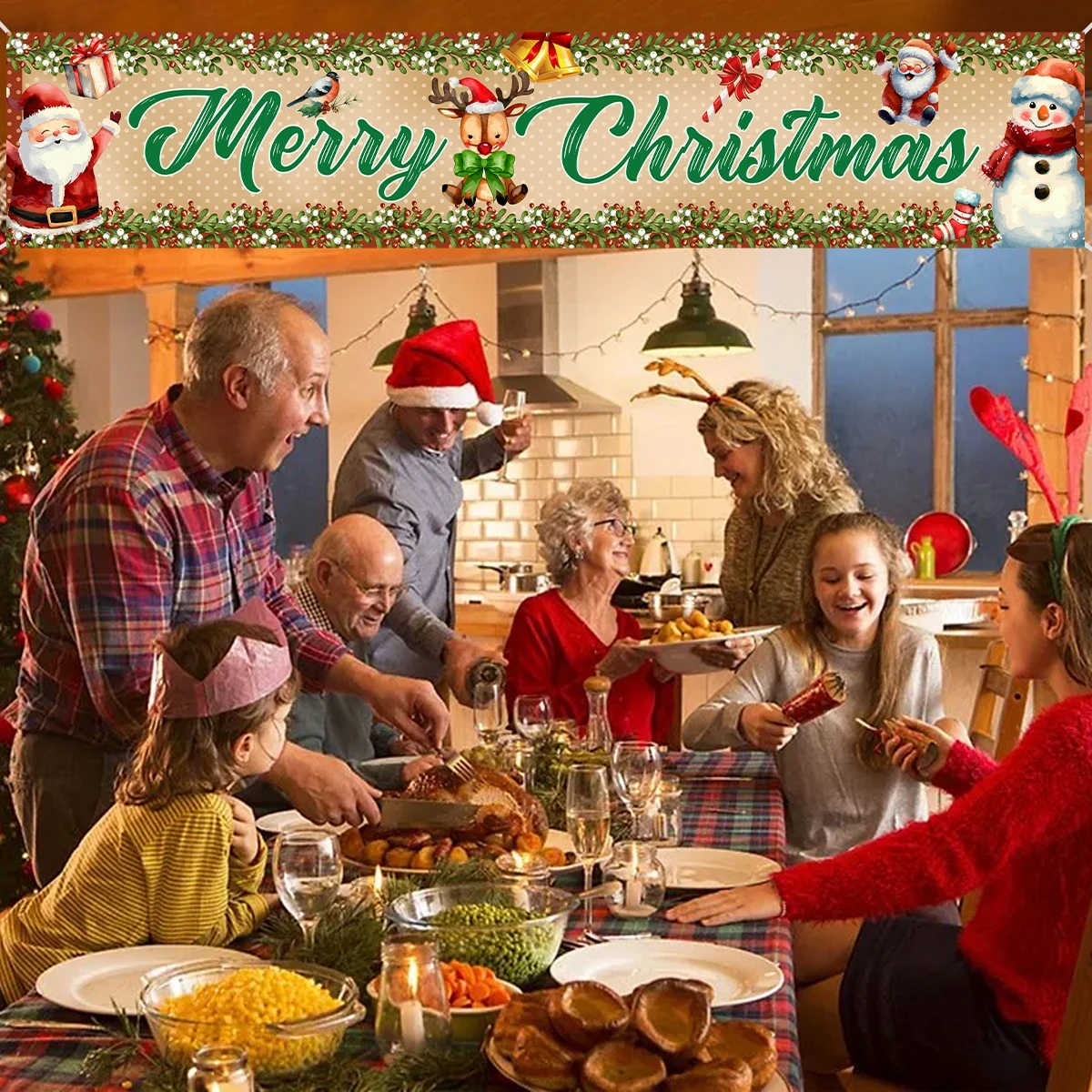 1 шт. Рождественский красный рекламный баннер Рождественская елка снеговик с