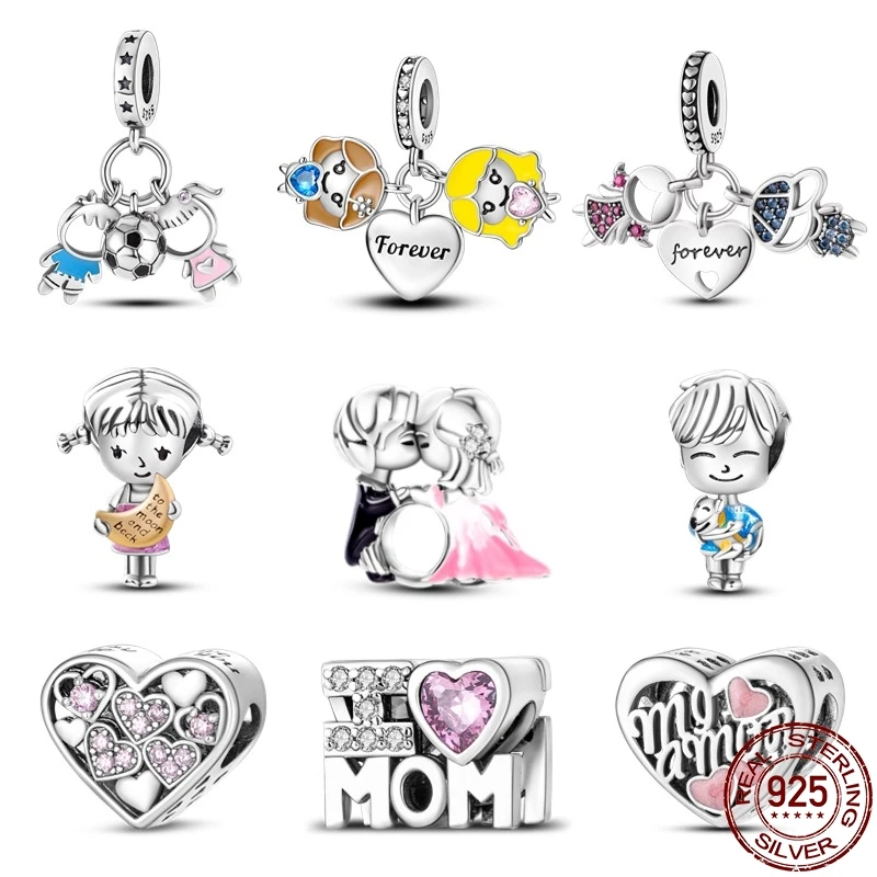 Бусины из серебра 925 пробы в форме сердца для браслета Pandora