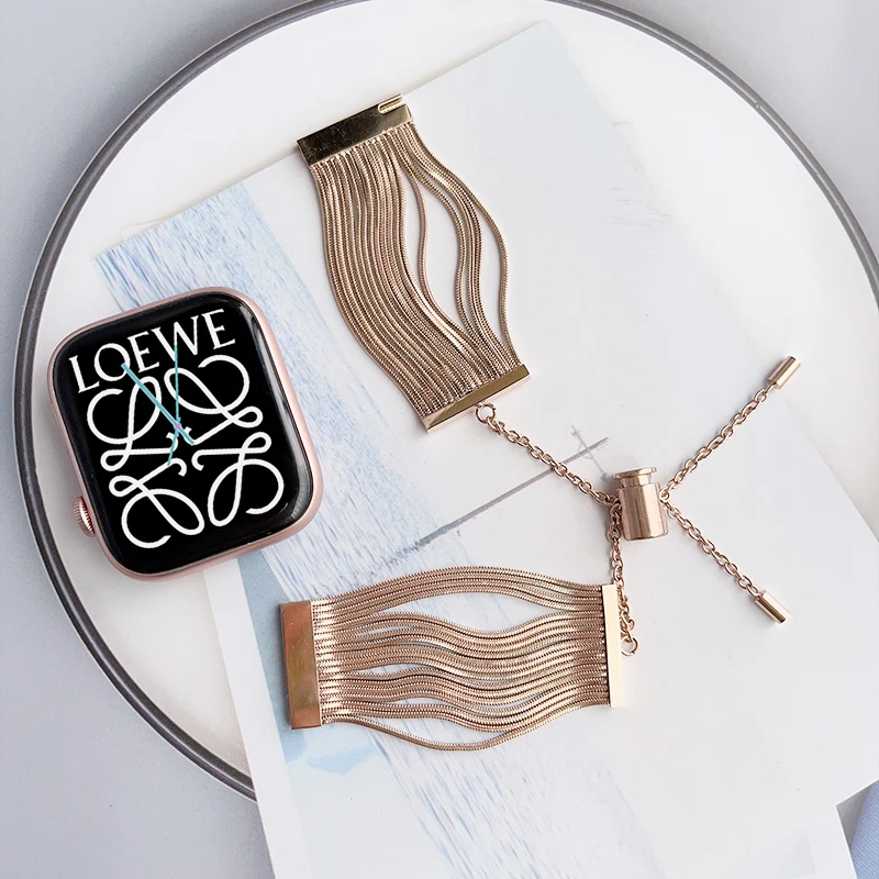 Strap For Apple Watch Band 49mm 45mm 41mm 44mm 40mm 42mm 38mm Women Steel Chain Bracelet IWatch Ultra SE Series 8 7 6 5 4 3 2 1