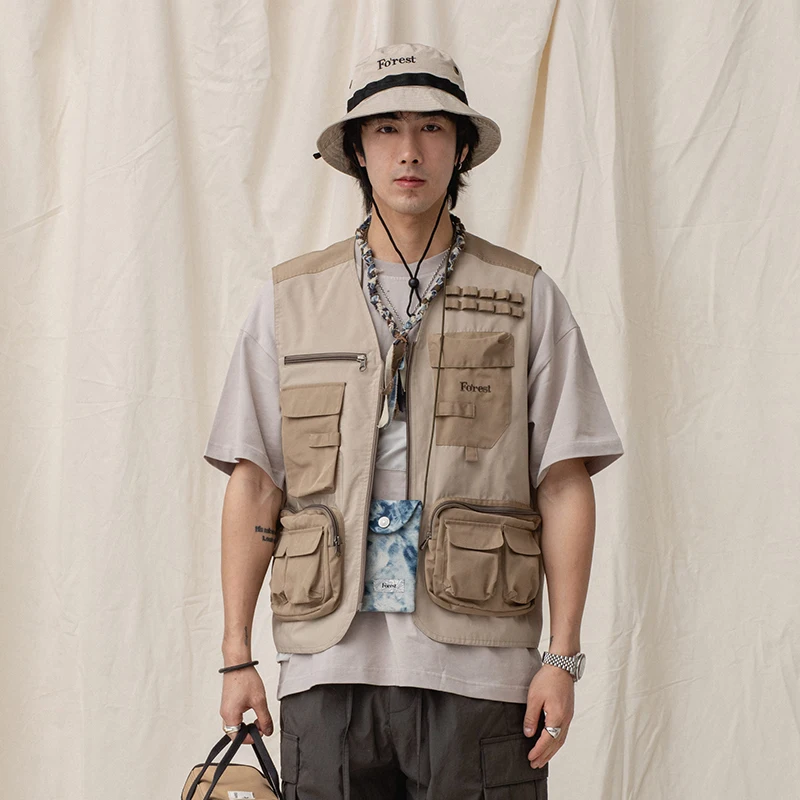 

ASHFIRE 21SS urban outdoor fashion splicing tactical multi pocket waistcoat old school Japanese style street wear work vest