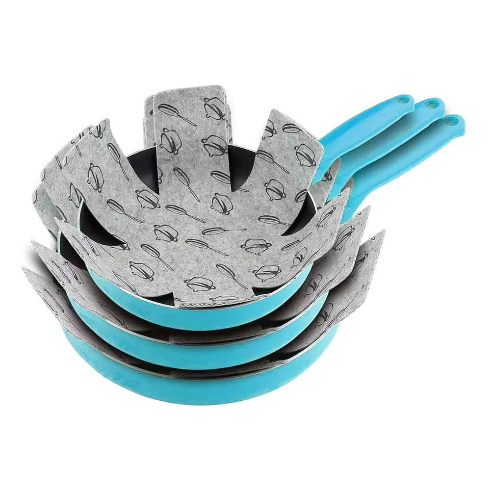 

3pcs Cookware Scratchproof Divider Pads Felt Pot Pan Protectors Placemat Gray Print Set Protect Surfaces Coasters