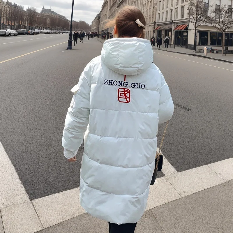 2023 Warm Loose Midi-length Cotton Jacket Women's Winter Coats Solid Causal Fashion High Neck Pocket Zipper Down Coat With Hood