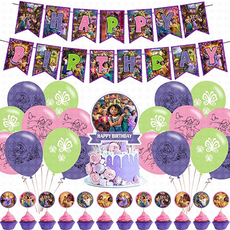 

Disney Encanto Mirable Birthday Decorations Party Supplies Cake Topper Balloons Banner Kids Supplies Toys for Children Decor