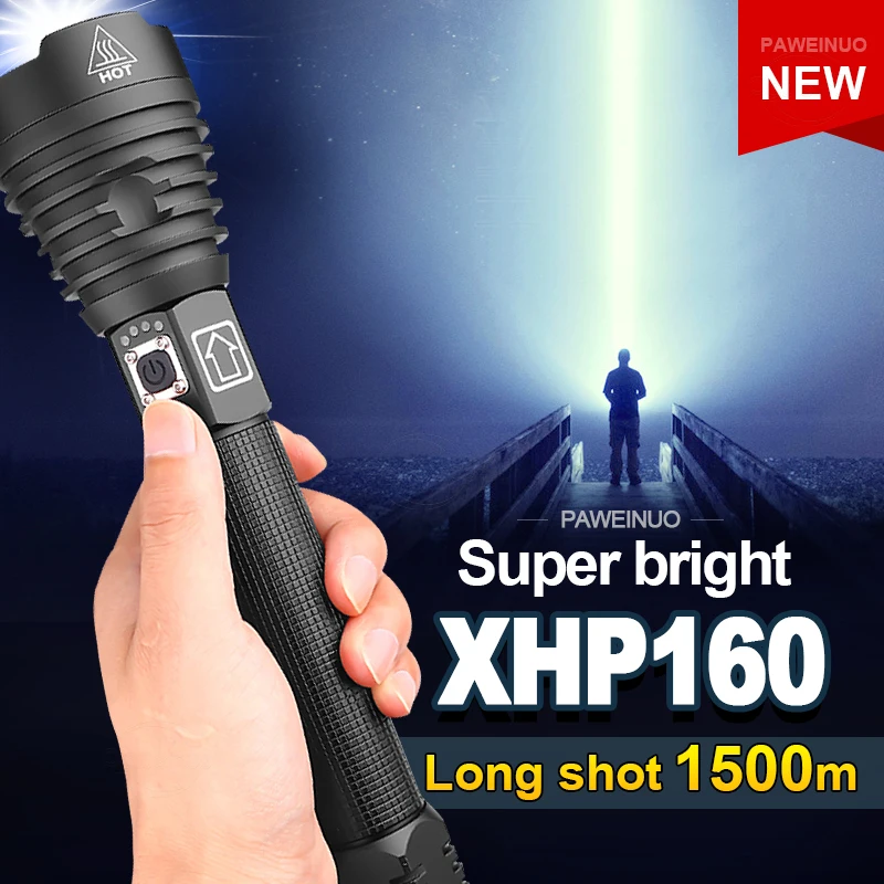 

New XHP160 LED Flashlight Most Powerful Flashlight 18650 26650 USB Rechargeable Torch Camping Lantern XHP70 Zoom Hand Lamp Light