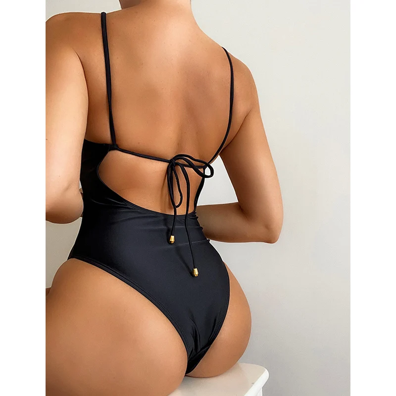 

Solid Monokini Sexy Backless Swimwear Women String Bathing Suit Sexy High Cut Swimsuit 2022 Push Up Bikini Set Mujer Beach Wear