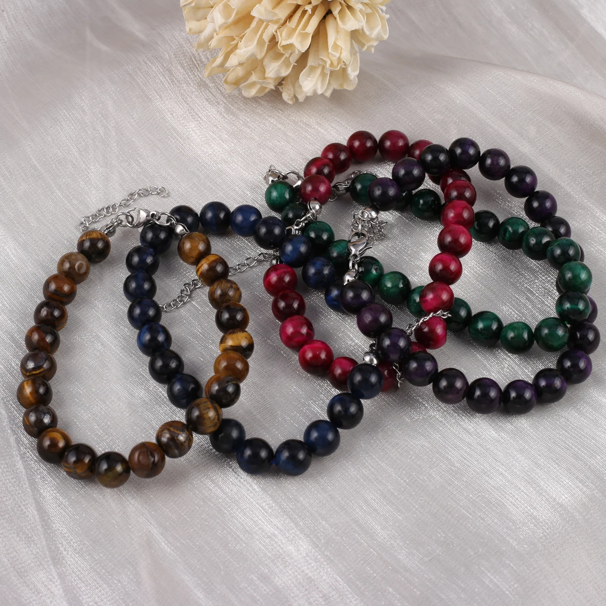 

Women Bracelet Natural Stone Tiger Eye Beads 8 x 8 MM For Birthday Love Romantic Gift Chain Length 18+5 cm
