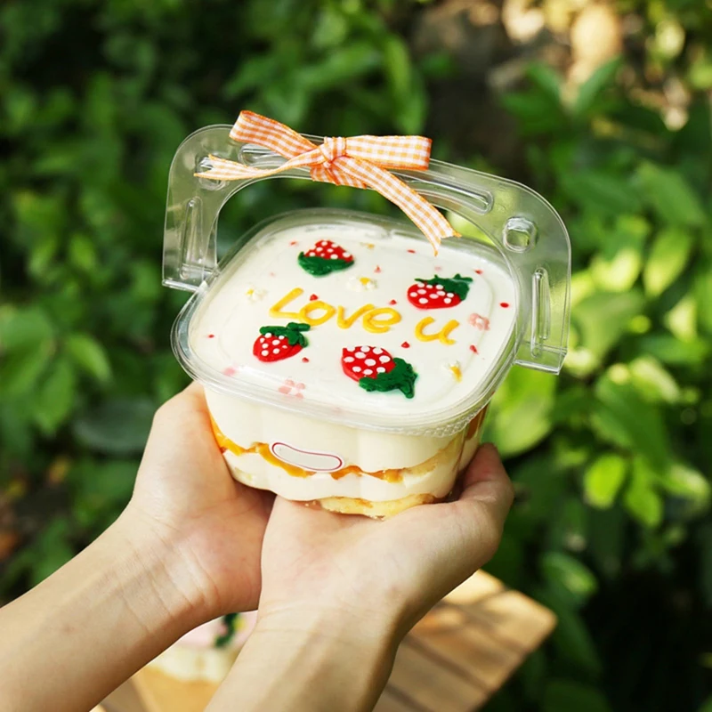 Прозрачная коробка для десертов с ручкой прозрачная пластиковая корзина кексов