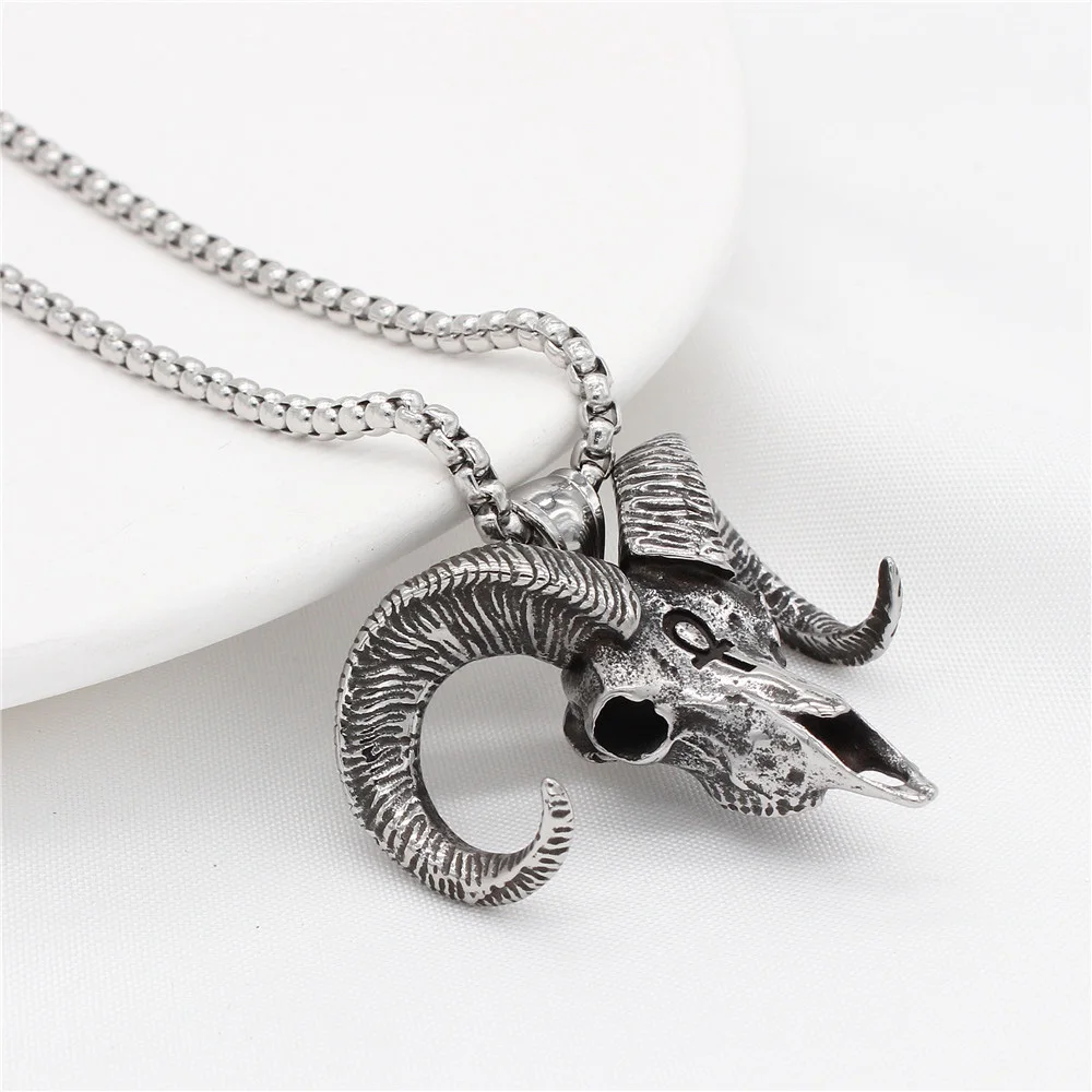 Men Gothic Satan Goat Head Pendant Necklace Fashion Vintage Stainless Steel Egyptian Cross Biker Jewelry Gift |